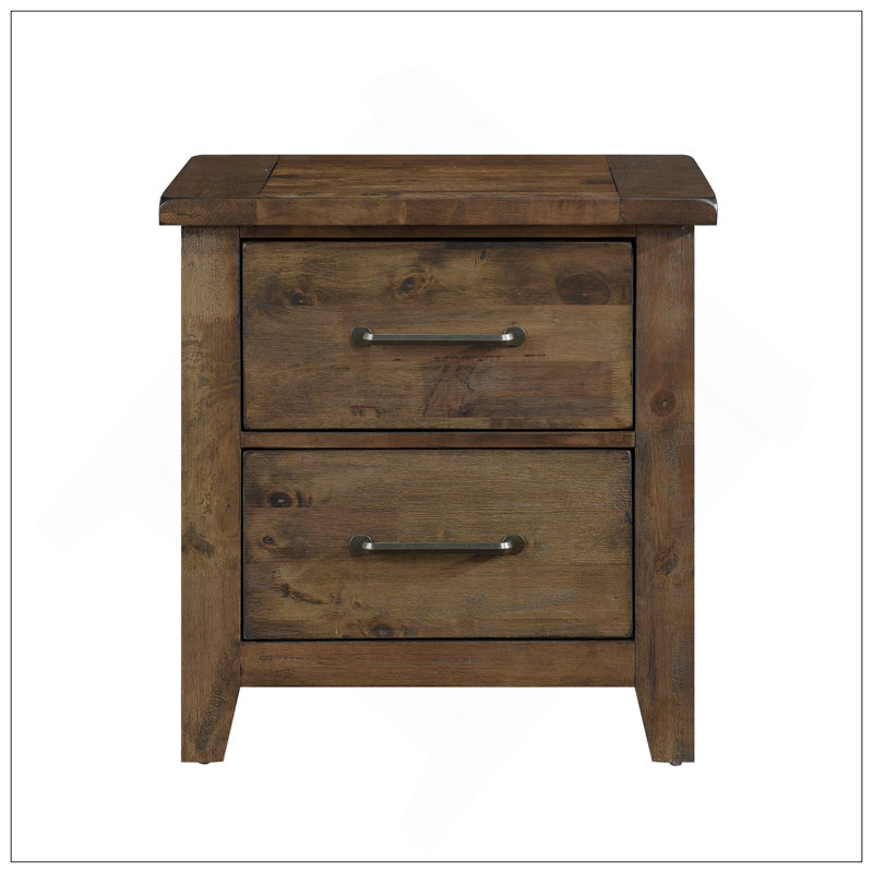 Table de chevet classique au design transitionnel avec finition brunie, bois d'hévéa massif, aspect rustique pour la chambre à coucher