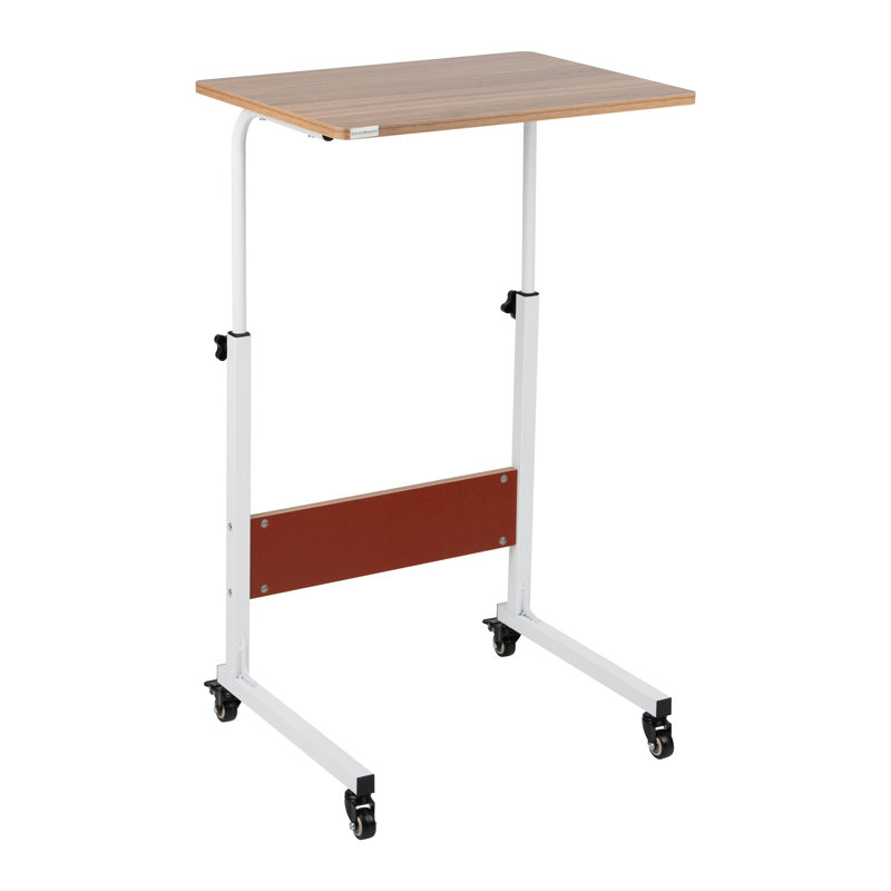 Adjustable Brown Particle Board Mobile Laptop Desk with Keyboard Tray
