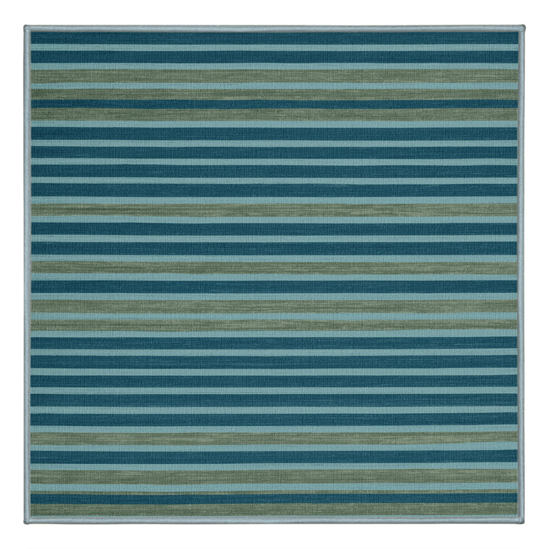 Tapis bleu à rayures horizontales lavable à la machine, Carré 7 pi