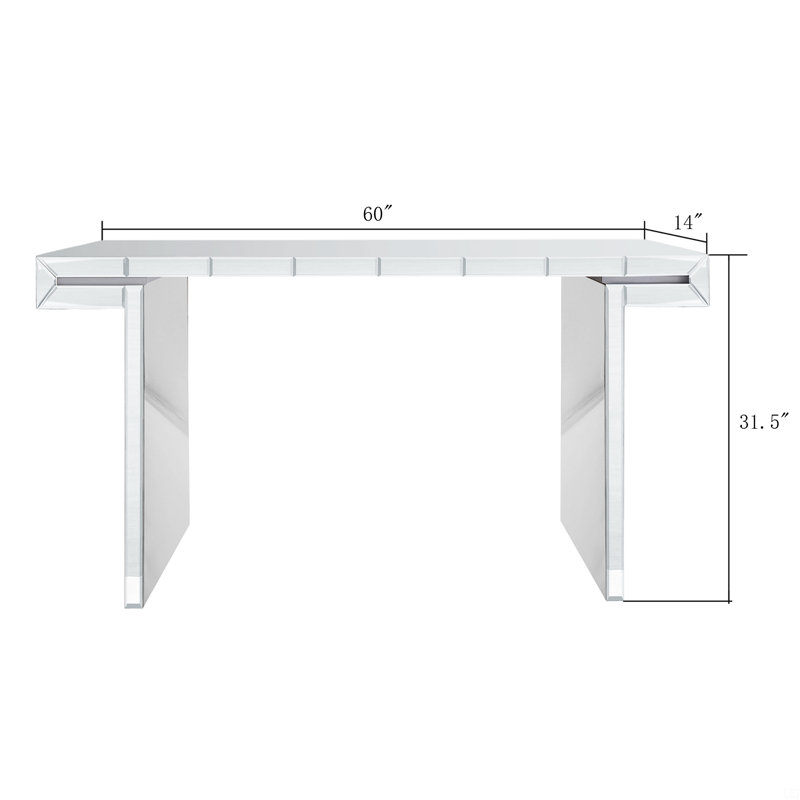 Full-Length Mirror Console Table With Fluted Tempered Glass, Entryway Mirrored Sofa Table