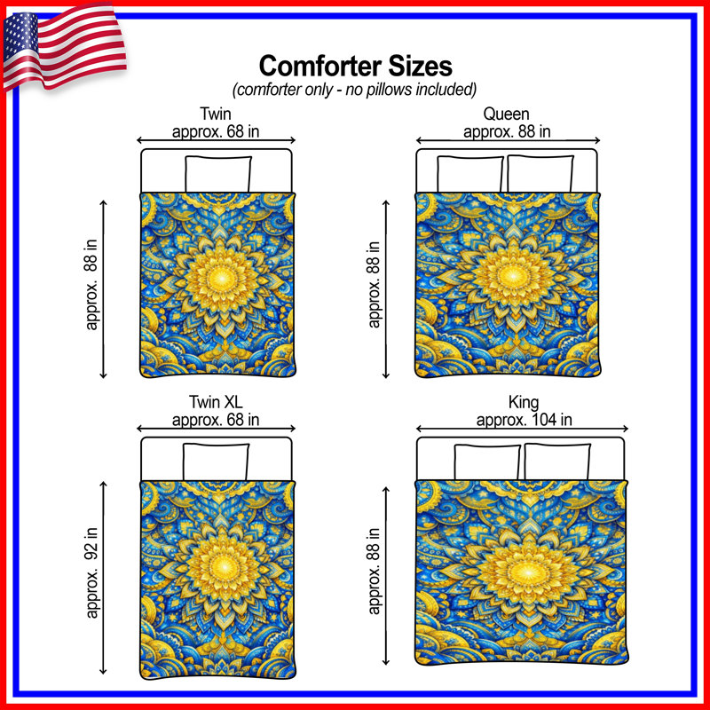 Intricate Blue Yellow Mandala Comforter, Queen