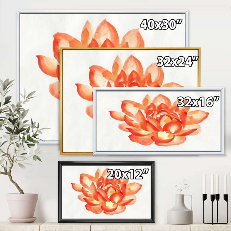 " Vintage Detail Of A Orange Lotus " Painting Print, White Framed Canvas, 24" H x 32" W x 1" D