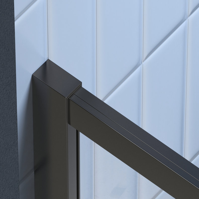 Matte Black Sliding Shower Door, 1/4" Tempered Clear Glass, 34.625 In. X 72 -Angle Pivot Enclosure With Captivating Stainless Steel Handle For Bathroom