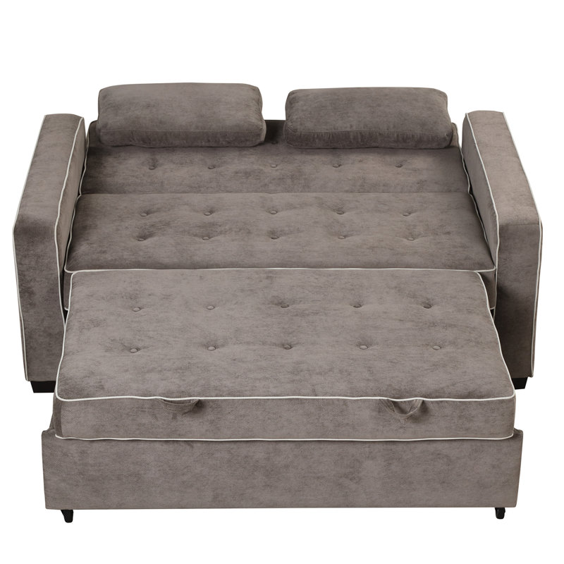 Lit-canapé rembourré confortable avec fonction escamotable, deux coussins décoratifs, port de charge USB et dossier réglable pour une utilisation polyvalente