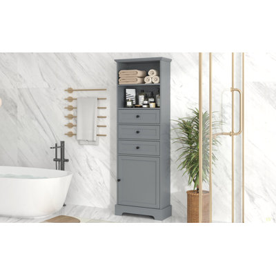 Tall Storage Cabinet With 3 Drawers And Adjustable Shelves For Bathroom, Study, Office And Interior, MDF Board With Painted Finish