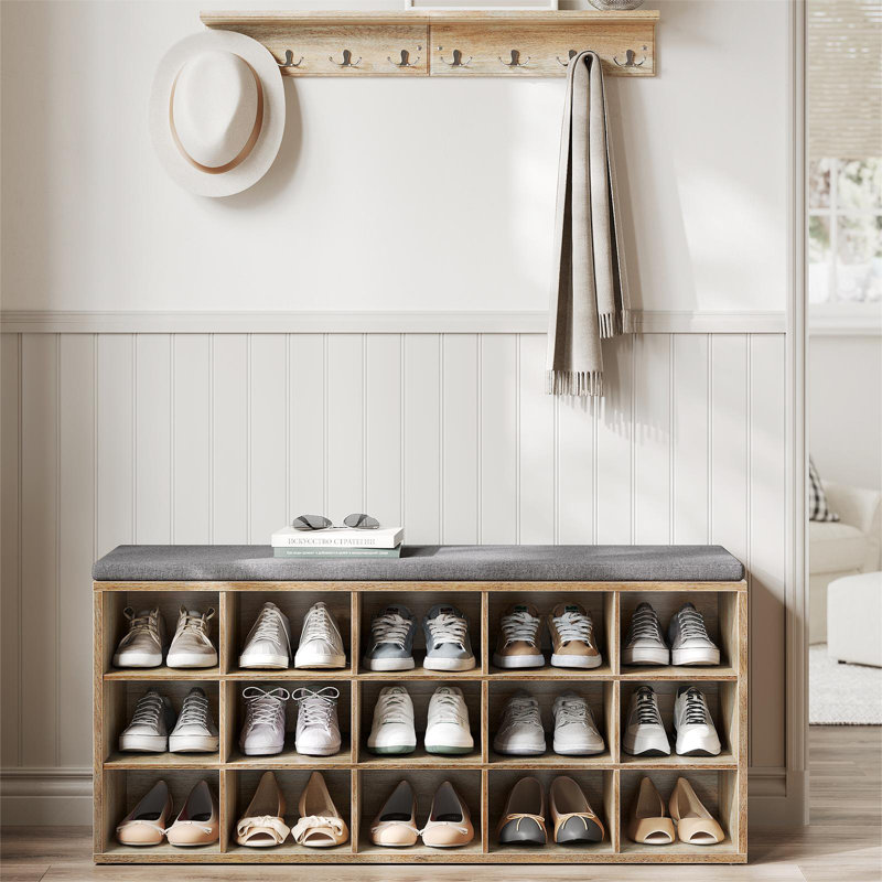 Jurina 15 Pair Shoe Storage Bench, Oak/Gray