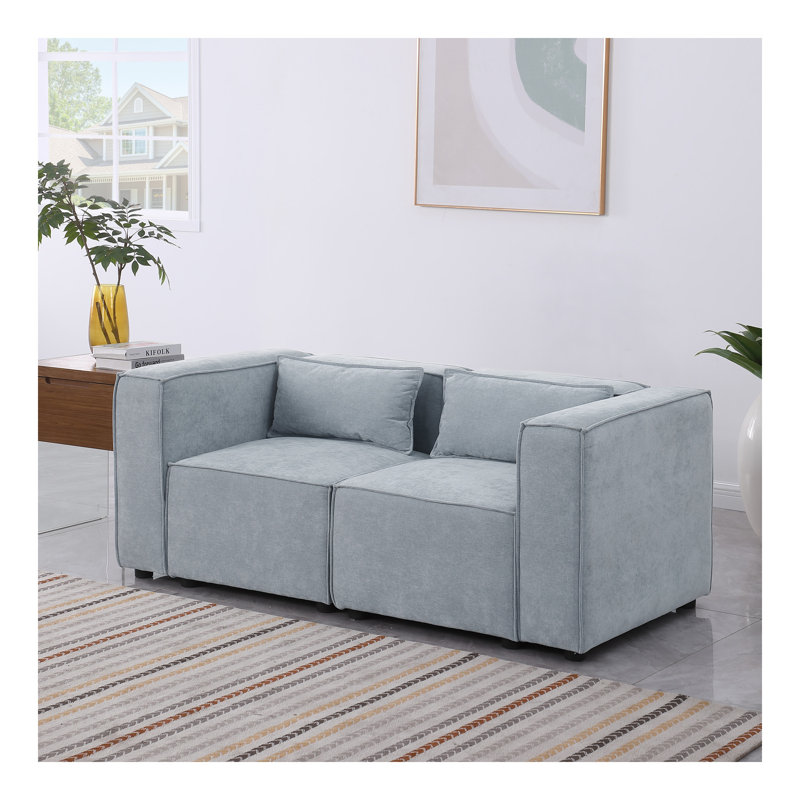 Canapé modulaire en tissu chenille bleu grisâtre, simple et grandiose, l'assise et le dossier sont très doux. c'est aussi un