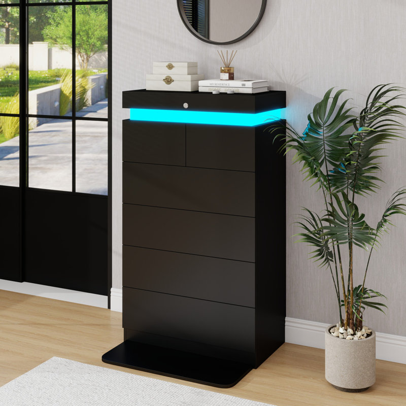 48.4'' Tall 6-Drawer Dresser With RGB LED Lights, Charging Station & Lockable Sliding Top, Modern Storage Chest For Bedroom