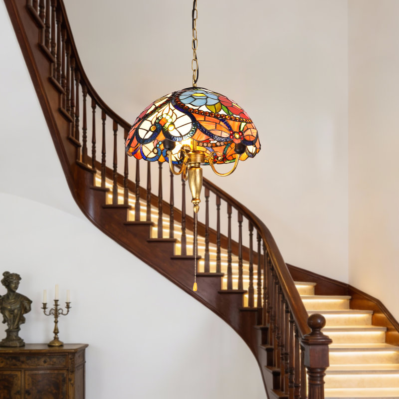 3-Light Stained Glass Pendant Light Flwoer Shade