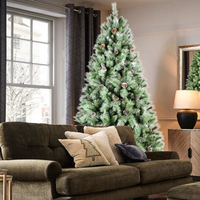 9ft Christmas Tree With 122 Pine , 2518 Tips, Mixed & Hard Needle Branches, Hinged Structure For Easy Setup, Metal Stand - Realistic Full Holiday Decor Festive Tips Of And Needle, Assembly, Strong