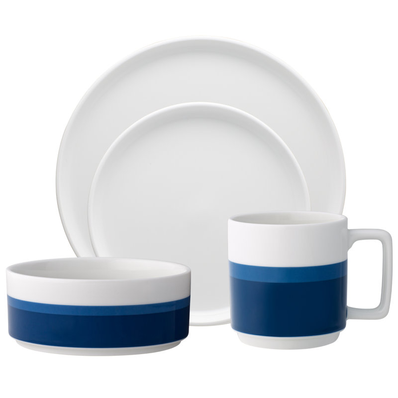 Noritake Colorstax Stripe 4-Piece Place Setting, Service for 1, Blue