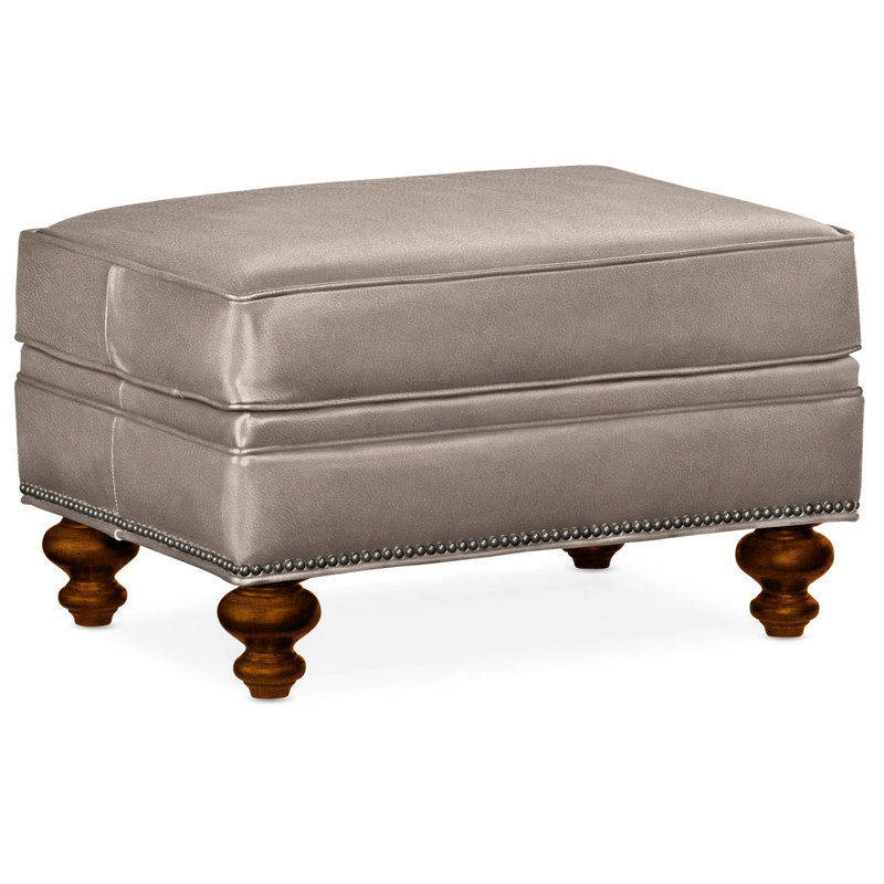 Repose-pieds rectangulaire en cuir véritable 26 "West, Cuir véritable cerise corinthienne, Nouveaux classiques, Bronze