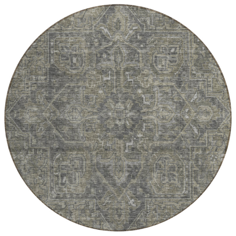 Washable Abstract Indoor / Outdoor Rug, Round 8'