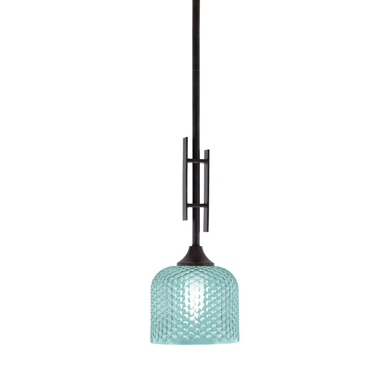 Mini-luminaire suspendu avec tige en Uptowne, fini granit foncé avec verre texturé de 6 po, Turquoise