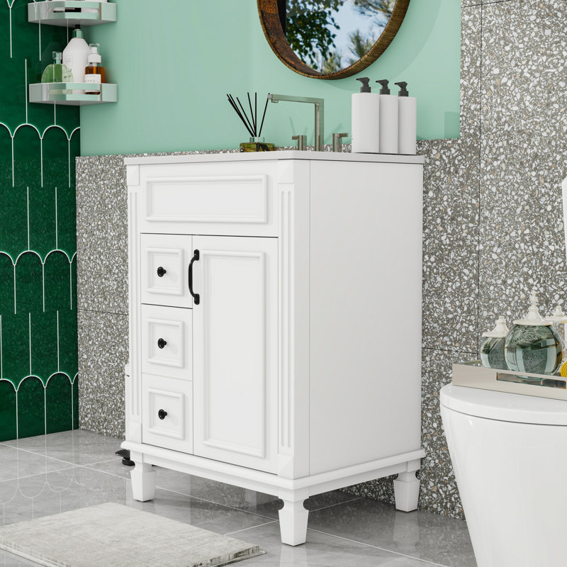 Meuble-lavabo avec 2 tiroirs et tablette réglable, Blanc