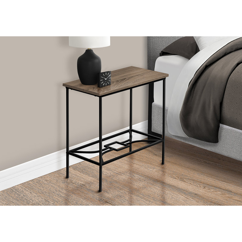 Modern Table, Side, End, Narrow, Small, 2 Tier, Living Room, Bedroom, Metal, Contemporary, Dark Taupe, Black