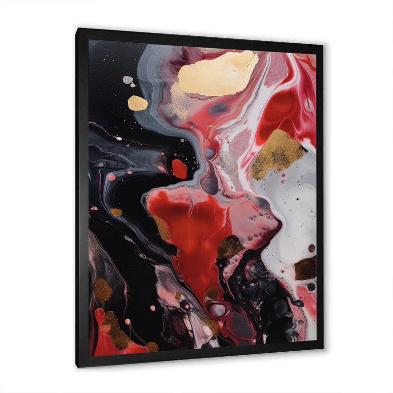 Infusion de marbre rouge et noir - impression sur toile de marbre abstrait, Cadre photo noir, H 20 po x l 12 po x P 1 po