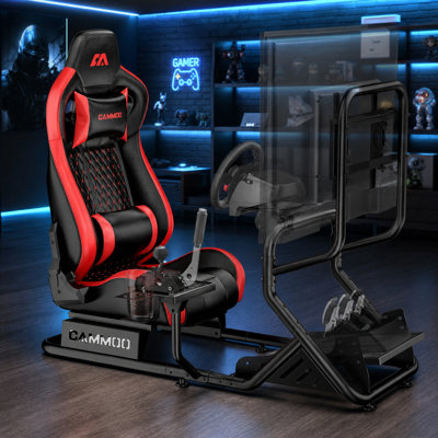 Support de roue de course robuste avec support de chaise ergonomique et de moniteur, cockpit de simulateur de course ajustable compatible avec frein à main, panneau de changement de roue