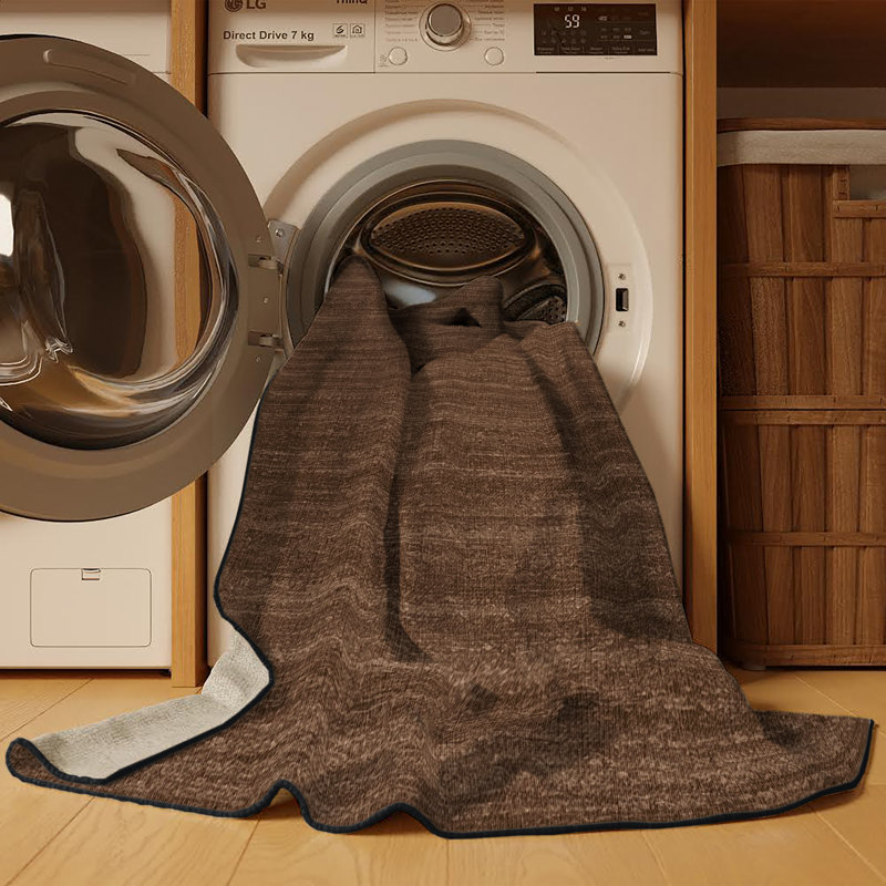 Tapis brun uni lavable à la machine, Rectangle de 5 pi x 8 pi