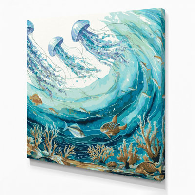 Nautical Sea Life Gray Canvas Wall Art