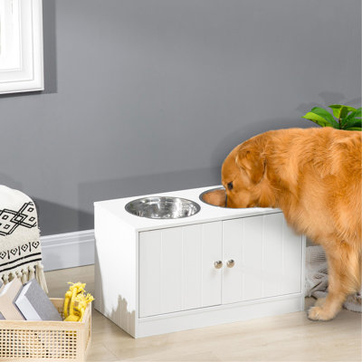 Grande armoire à nourriture surélevée pour animaux de compagnie - 44 L, 9,5 po x 2,75 po, bol blanc pour chien, poids de 16,34 lb, l 11,69 po, H 14 po