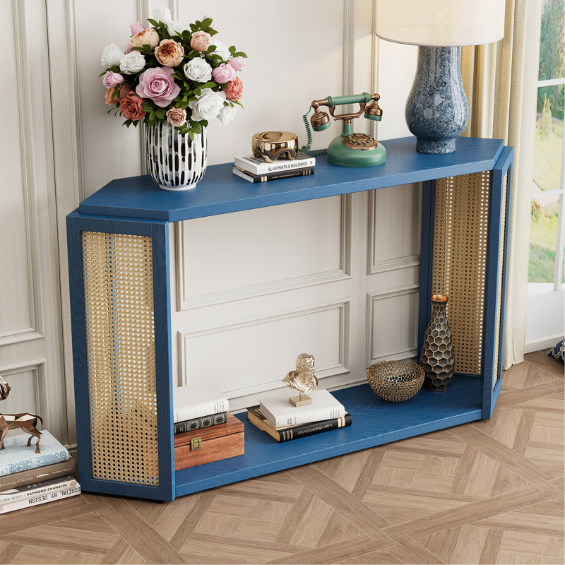 Narrow Console Table With Unique Irregular Top Design, Entryway Table With Open Shelf, Sofa Table For Living Room Hallway And Entrance