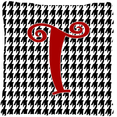 Monogramme initiale Houndstooth noir intérieur/extérieur Throw Pillow