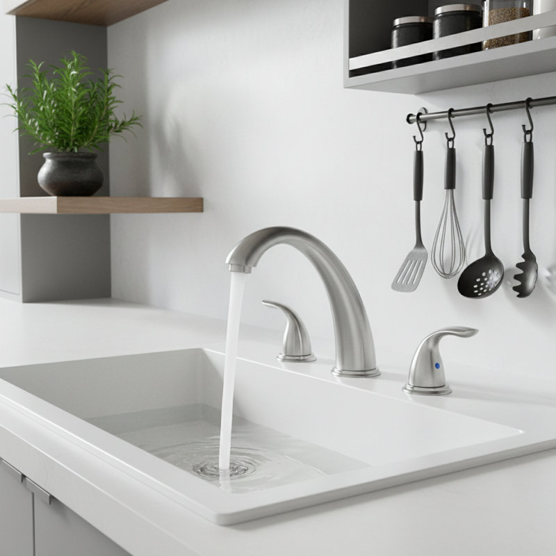 8" Widespread Double Handle Waterfall Bathroom Faucet with Pop-Up Drain