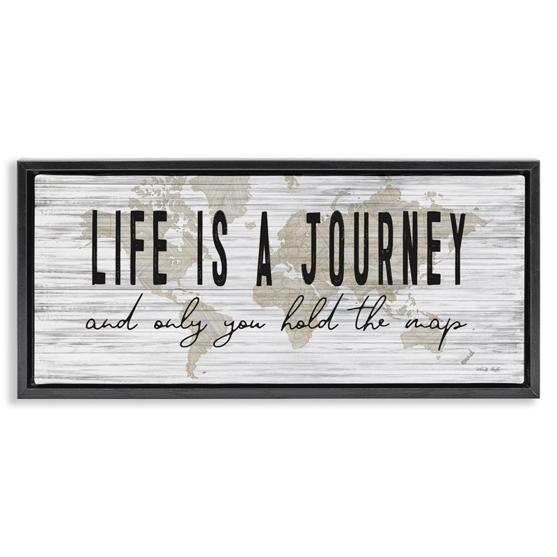 Life Is a Journey, carte du monde rustique, Cadre flottant noir de jais, H 14 po x l 31 po