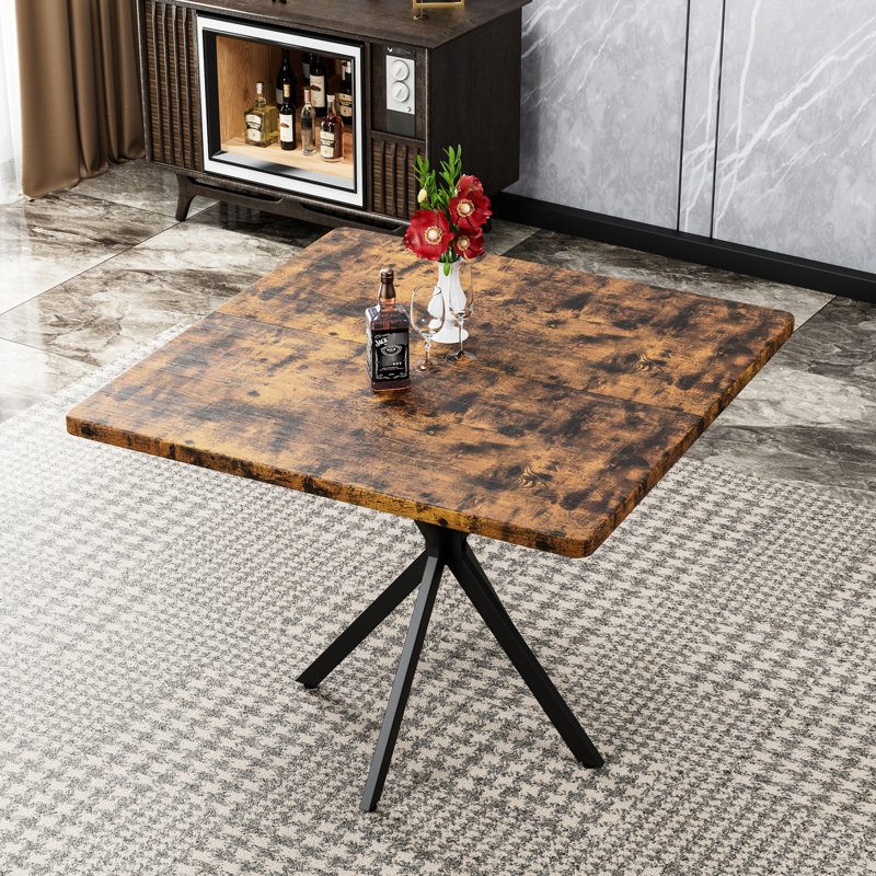 Table de salle à manger carrée pour 4 personnes - plateau en faux marbre, pieds en fer, table de salle à manger, peu encombrante, facile à nettoyer et à installer.