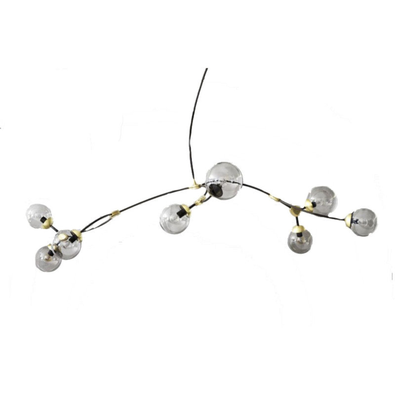 Lustre suspendu en laiton clair, Laiton brossé, H 48 po x l 58 po x P 92 po, Transparent