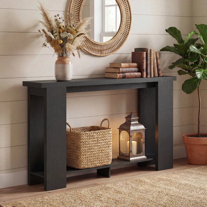 Farmhouse Entryway Table, Rustic Slim Console Sofa Table , Melamine Easy Clean Surface Multi-layer Storage Stable Structure Versatile Accent Furniture For Home Living Space