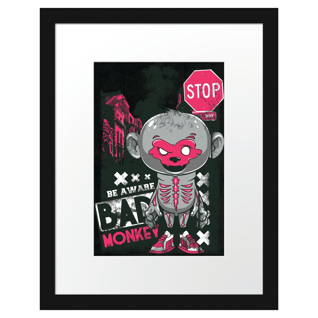 Gerahmtes Poster Bad Monkey Black