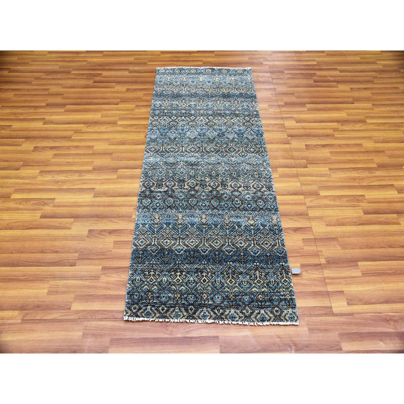 2'6"x6'1" Blue 100% Wool Hand Knotted Kohinoor Herrita Design Runner Rug 00CE56A30AEC45C3B78C9BE6DE8FE3A6