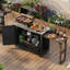 Îlot de cuisine extérieur pliant de 78,3 po de largeur avec plateau en acier inoxydable - Station de préparation de barbecue massive avec armoire à ordures inclinable - Chariot de barbecue mobile de 36 po de hauteur - Noir-558034738