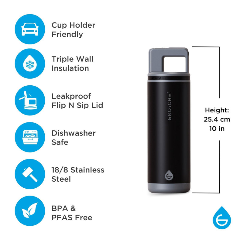 Bouteille d'eau Grosche, 20 oz, Noir / blanc