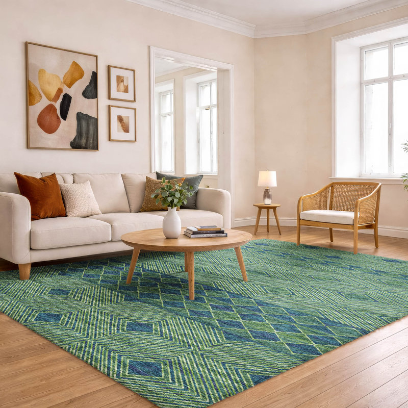 Tapis à losanges de qualité supérieure lavable à la machine ADS107, Vert, 5 pi x 7 pi 6 po