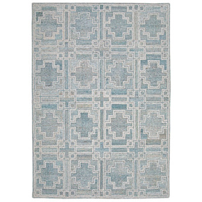 Lesy Large Area Rug, Hand Tufted Geometric Design, Gray, Ivory Wool