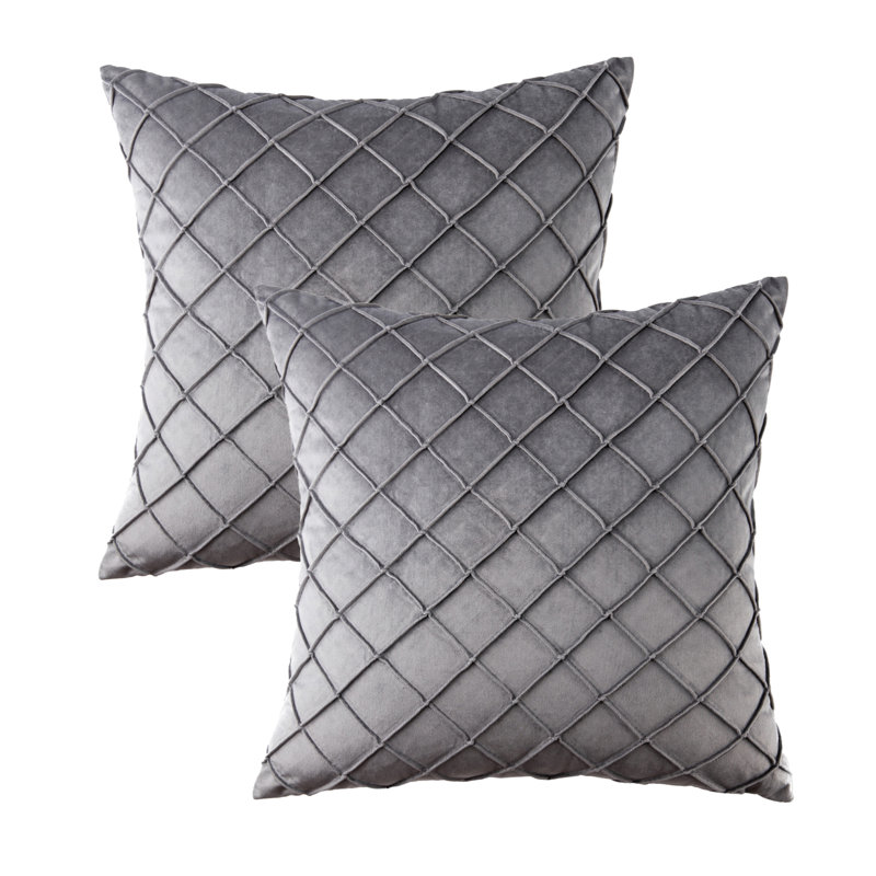 Coussin décoratif carré en velours 18 po, coussins décoratifs texturés à losanges, Gris