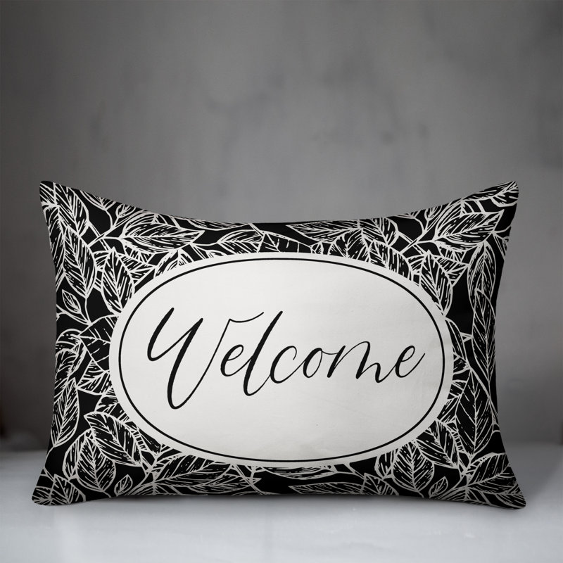 Housse de coussin rectangulaire d'extérieur Welcome Leaf, Noir