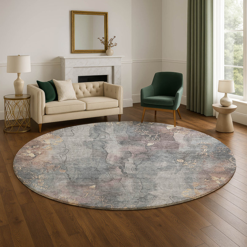 Premium Machine Washable Crestover AMF1869 Floral Rug, Round 8'