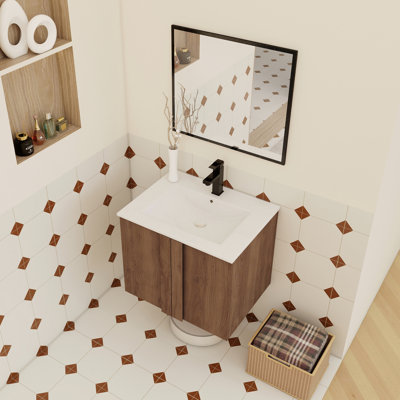 30-inch Wall-Mounted Bathroom Vanity with Ceramic Sink and Soft-Close Doors