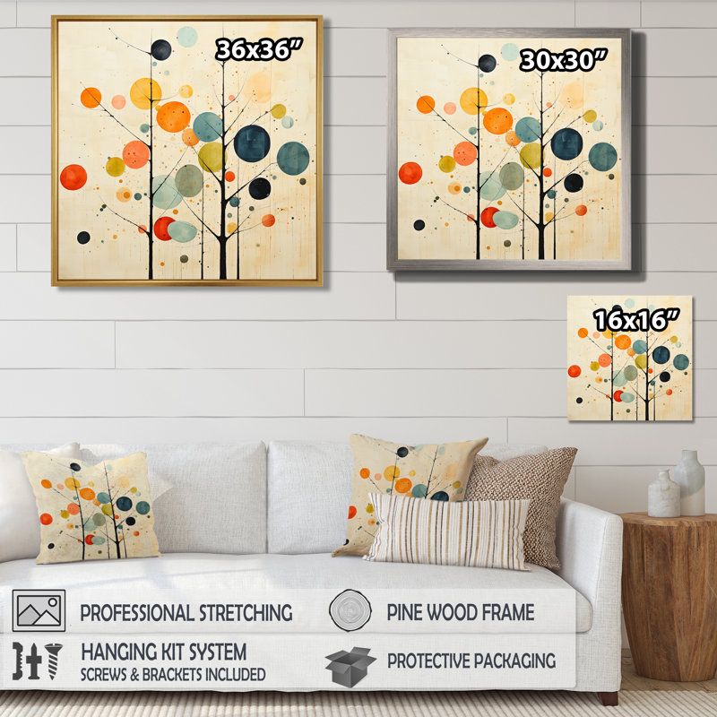 Beige Mid Century Minimalist Masterpiece Wall Art, No Frame, 36" H x 36" W, Wrapped Canvas