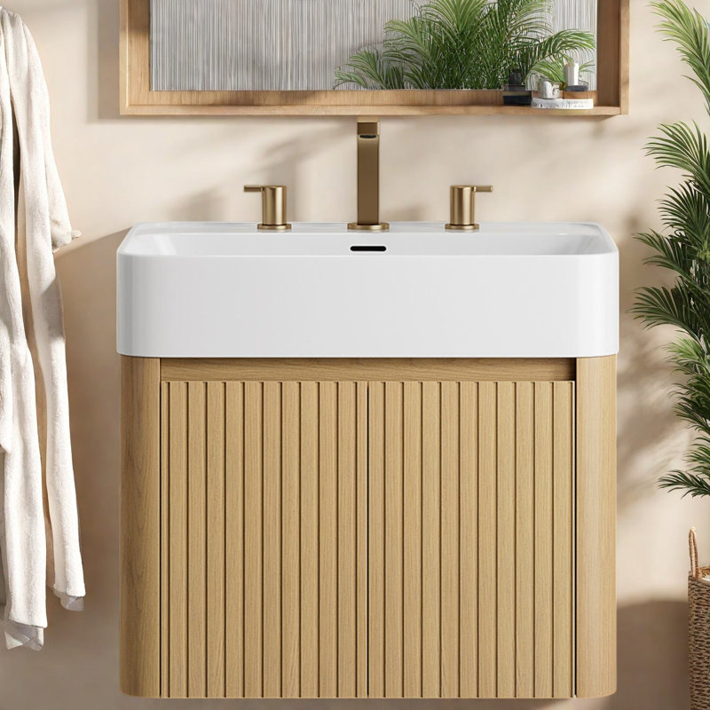 Meuble-lavabo moderne en bois flottant de 24 po (doit inclure le meuble-lavabo et le lavabo) avec rangement, 23.62