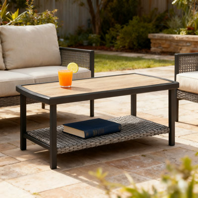 Patio Rectangular 37.3"Lx 19.5"W Wooden Like Coffee Table