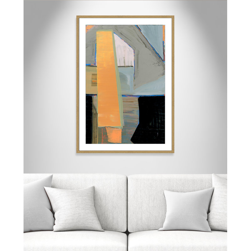 «Castellini Orange Pinstripe I» par Cartissi - peinture encadrée, H 41,5 po x l 29,5 po x P 0,75 po