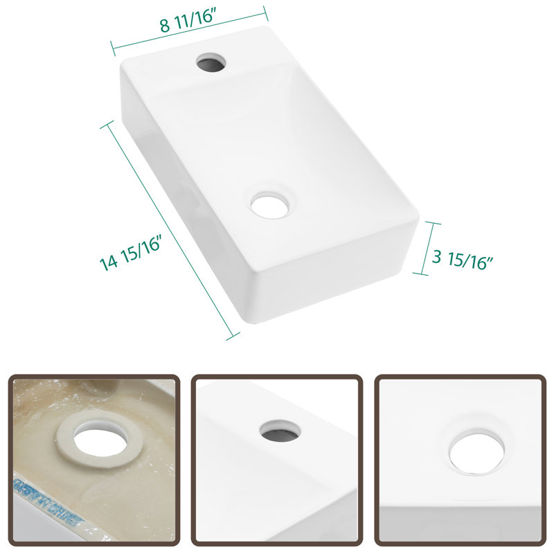 MONSFEST 8.7'' Ceramic Rectangular Bathroom Sink