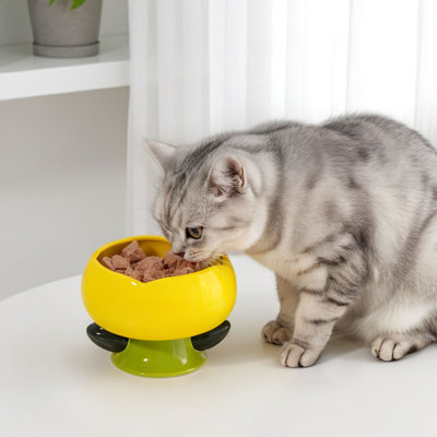 100% Handmade Ceramic material 5.9''Flower Shape Cat Yellow Bowl
