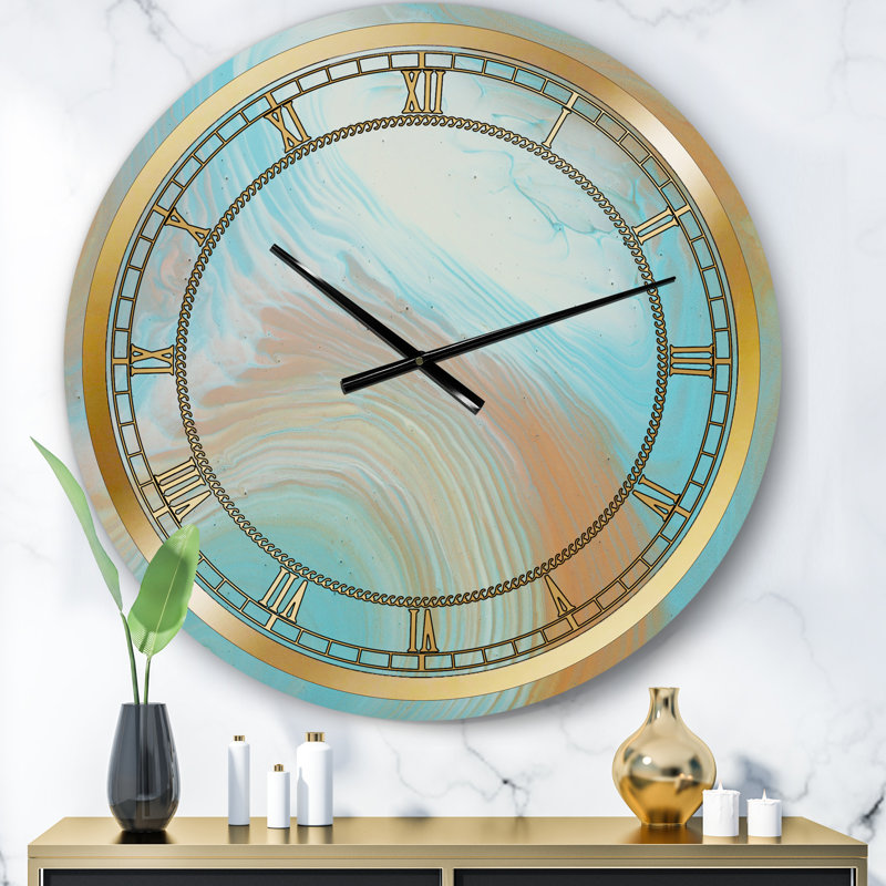Horloge murale turquoise - or turquoise et marbre bleu, Petit