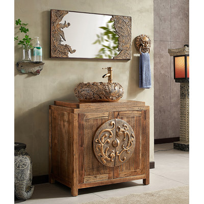 Nouveau meuble-lavabo en bois massif de style chinois avec lavabo en résine sculpté pour salle de bain